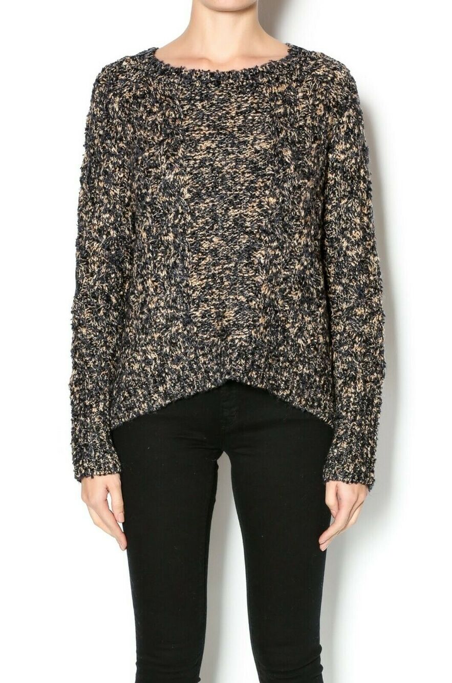 Michael Stars Crop Fisherman Sweater, leather elbow - Size XS